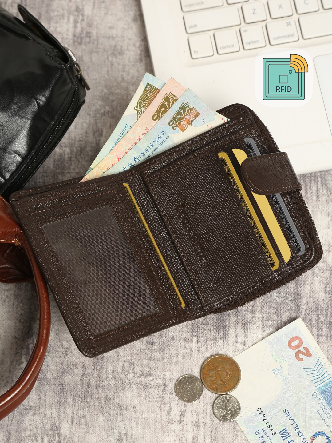 

LOUIS STITCH Men Saffiano Leather Brown Two Fold Wallet | RFID Blocking Bifold Wallet