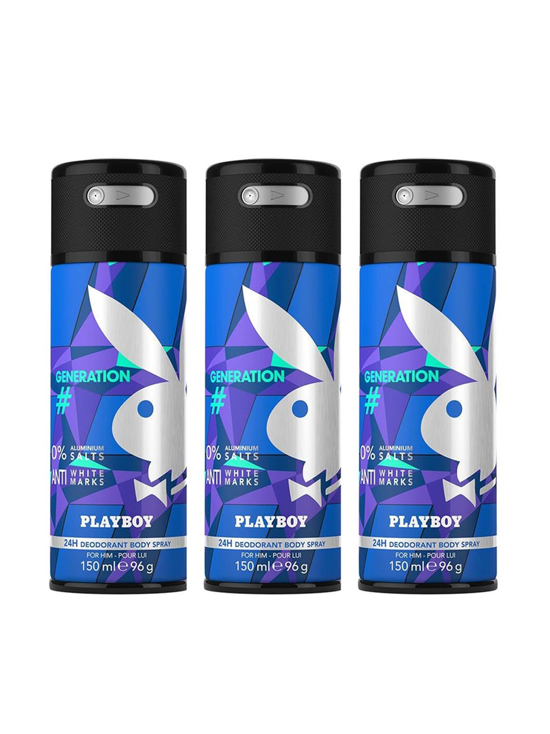 

Playboy Men Set of 3 Generation Deodorant Spray 150 ml each, Blue