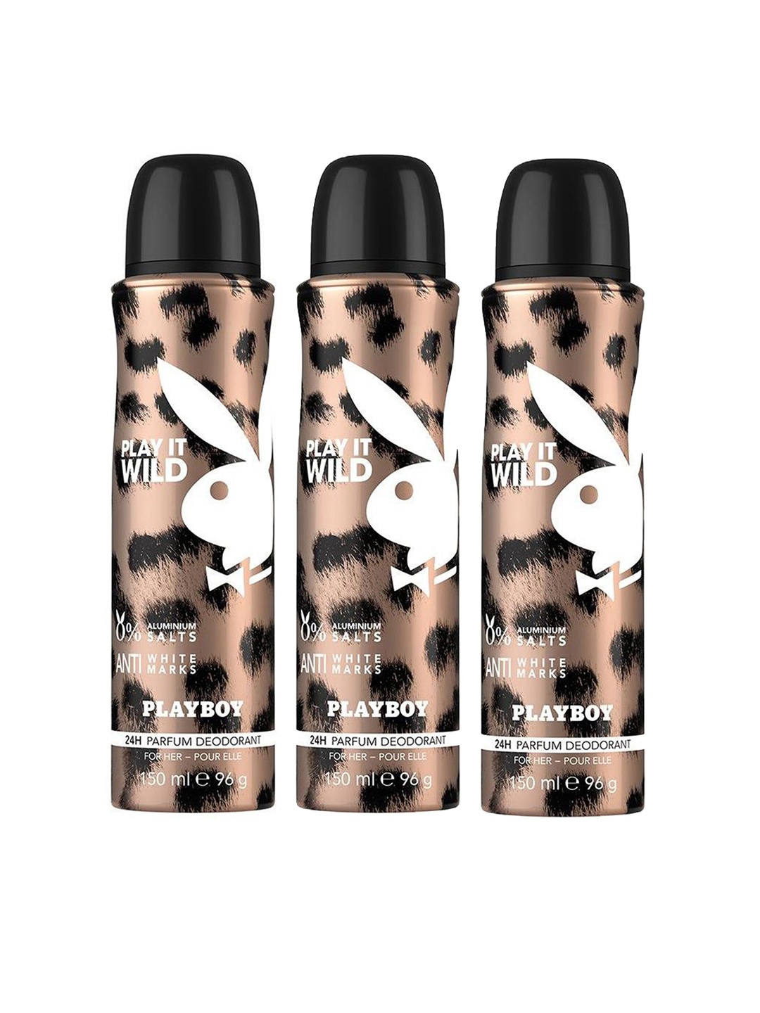 

Playboy Women Set of 3 Play It Wild Deodorant Spray 150 ml each, Beige