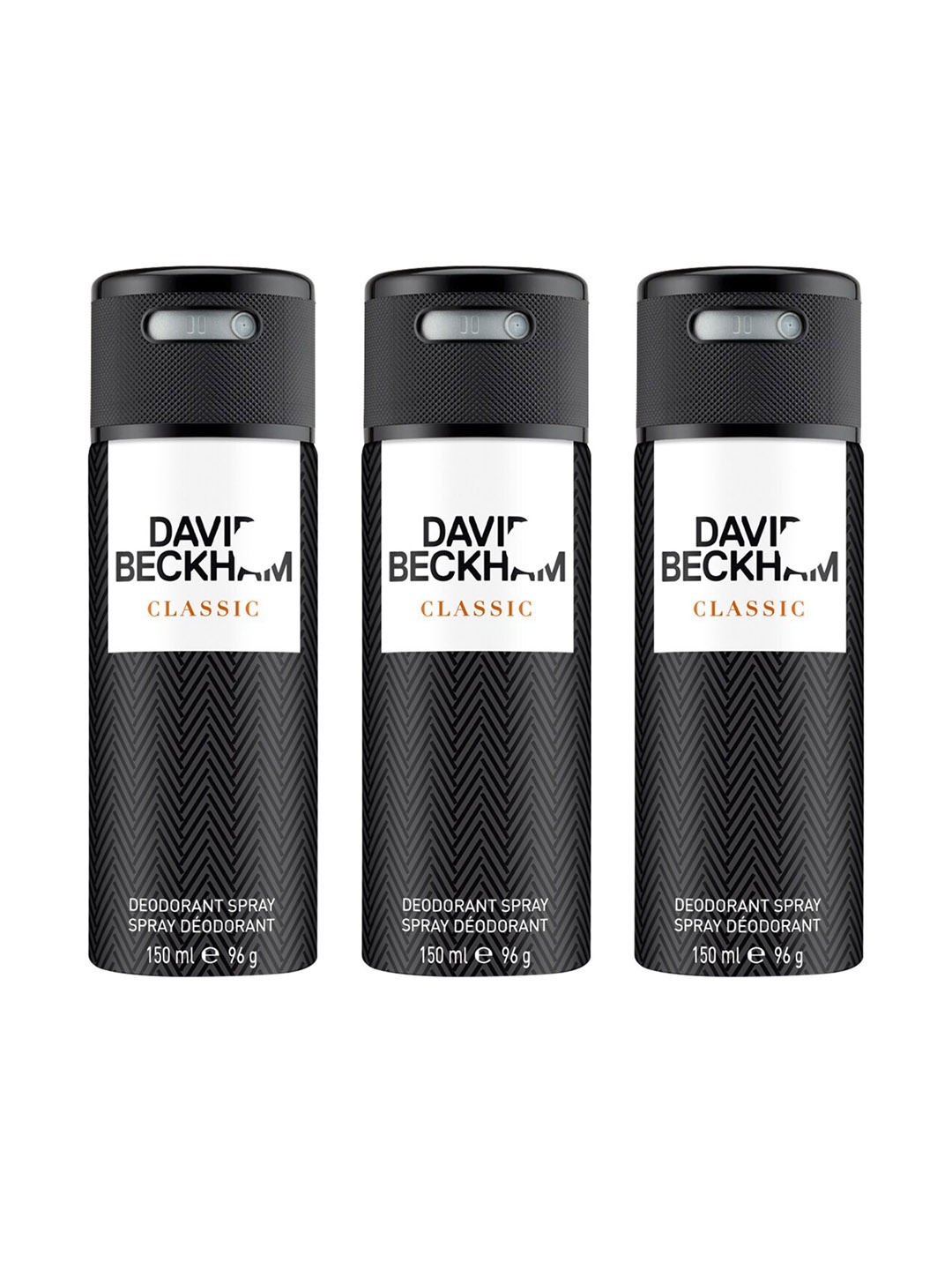 

DAVID BECKHAM Men Set of 3 Classic Deodorant Body Spray - 150 ml Each, Black