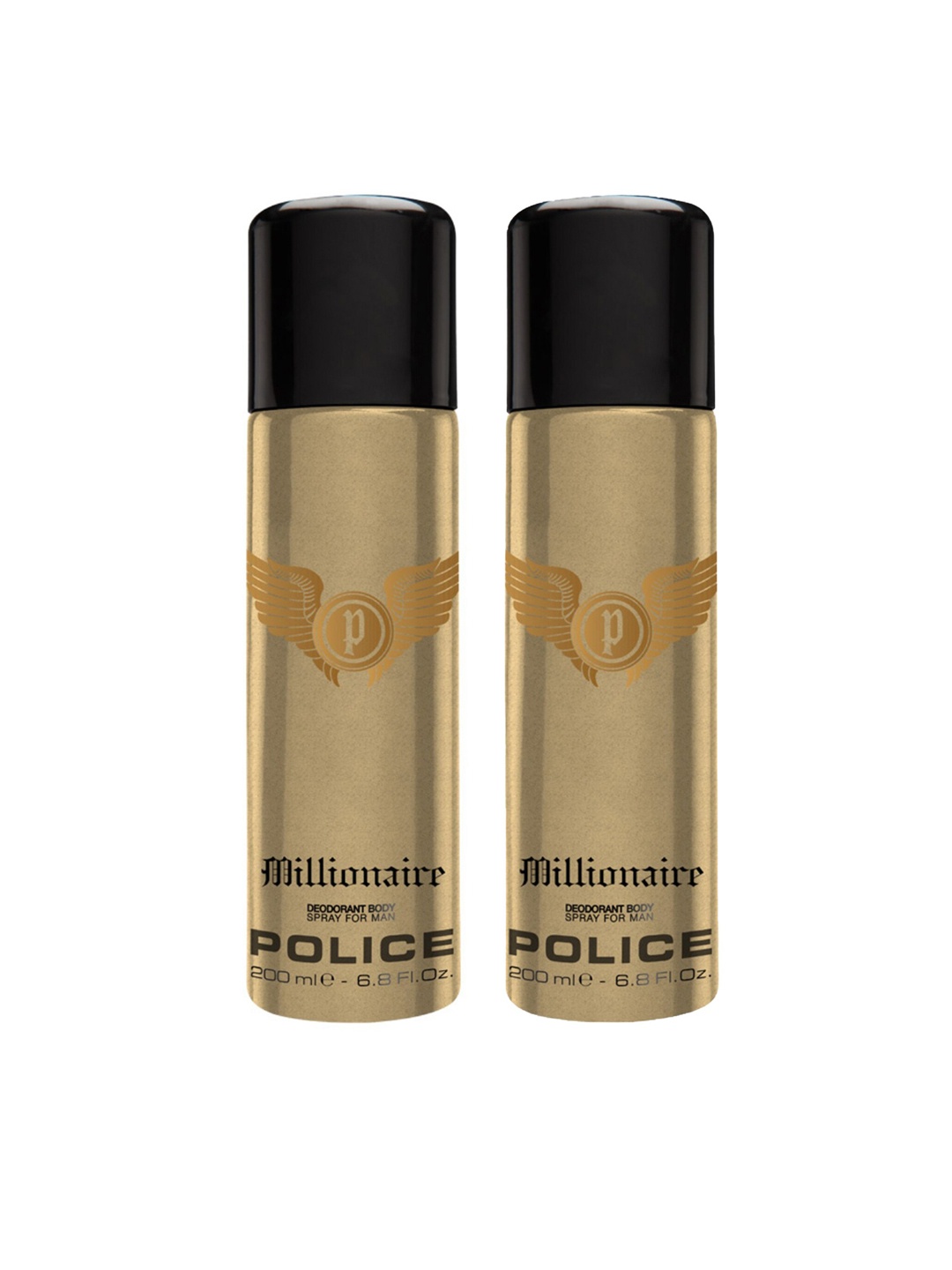 

Police Men Set of 2 Millionaire Deodorant Body Spray - 200 ml Each, Gold