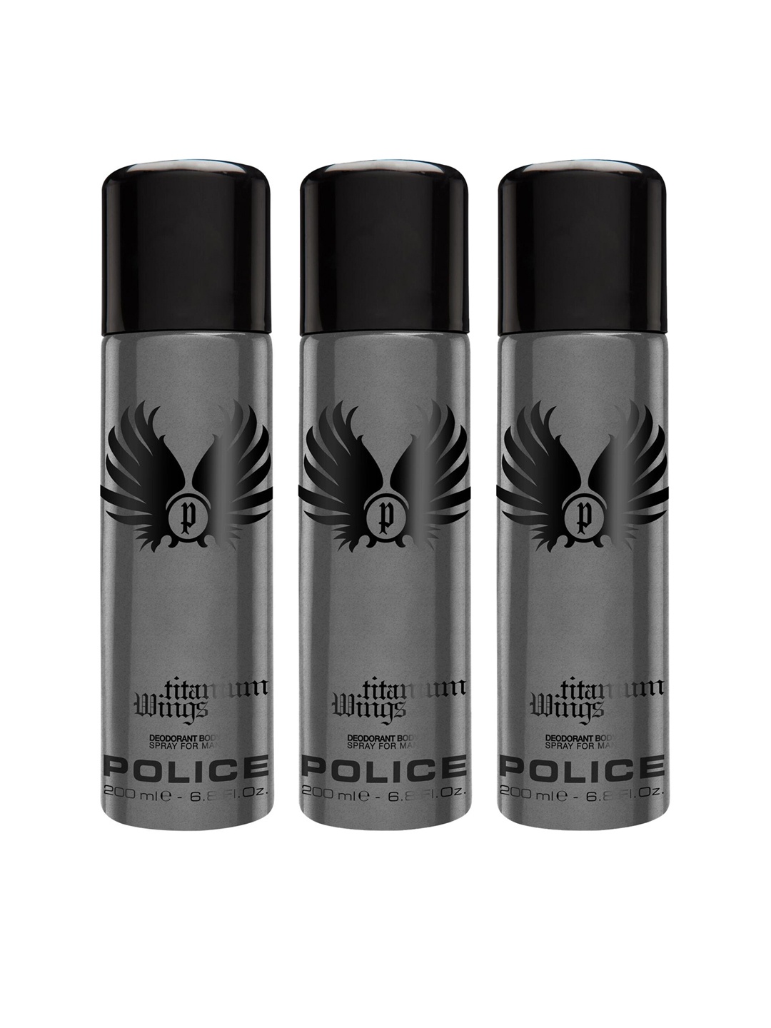 

Police Men Set of 3 Titanium Wings Deodorant Body Spray - 200 ml Each, Charcoal