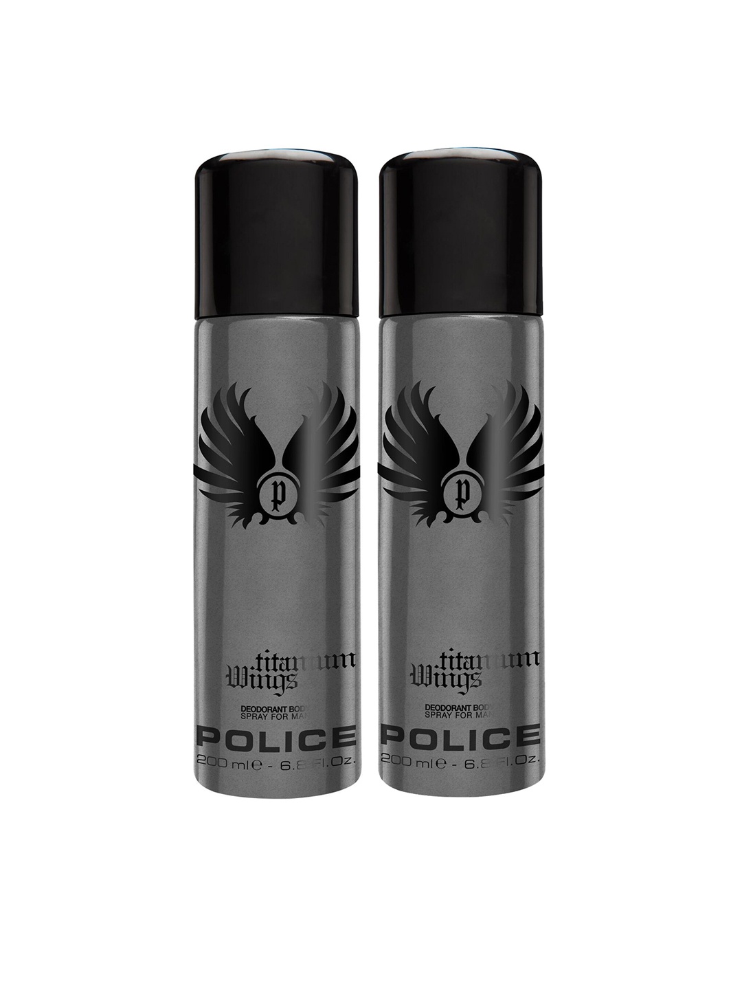 

Police Men Set of 2 Titanium Wings Deodorant Body Spray - 200 ml Each, Charcoal