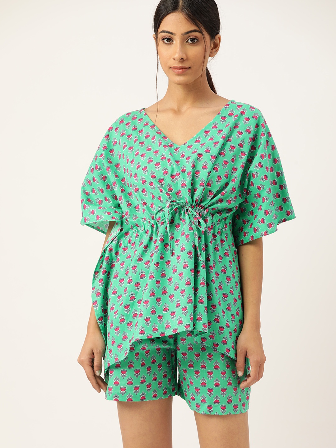 

ETC Women Green & Pink Printed Pure Cotton Night suit