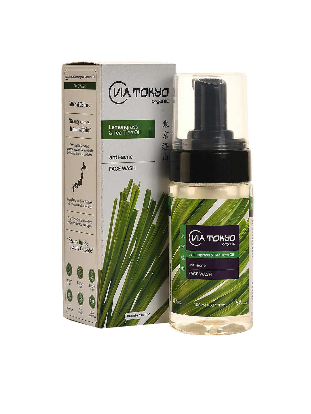 

VIA TOKYO ORGANIC Lemongrass & Tea Tree Oil Anti-Acne Face Wash 100 ml, Green