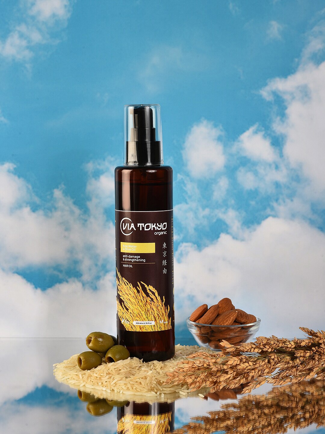 

VIA TOKYO ORGANIC Rice Water & Olive Oil Anti-Damage & Strengthening Hair Oil 200 ml, Black