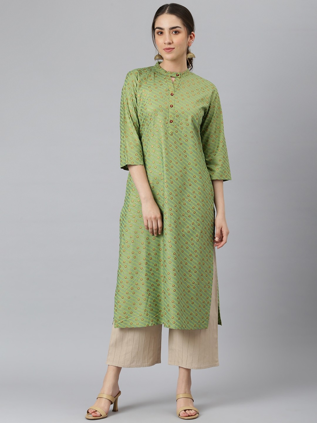 

DESI BEATS Women Green & Blue Ethnic Motifs Printed Kurta