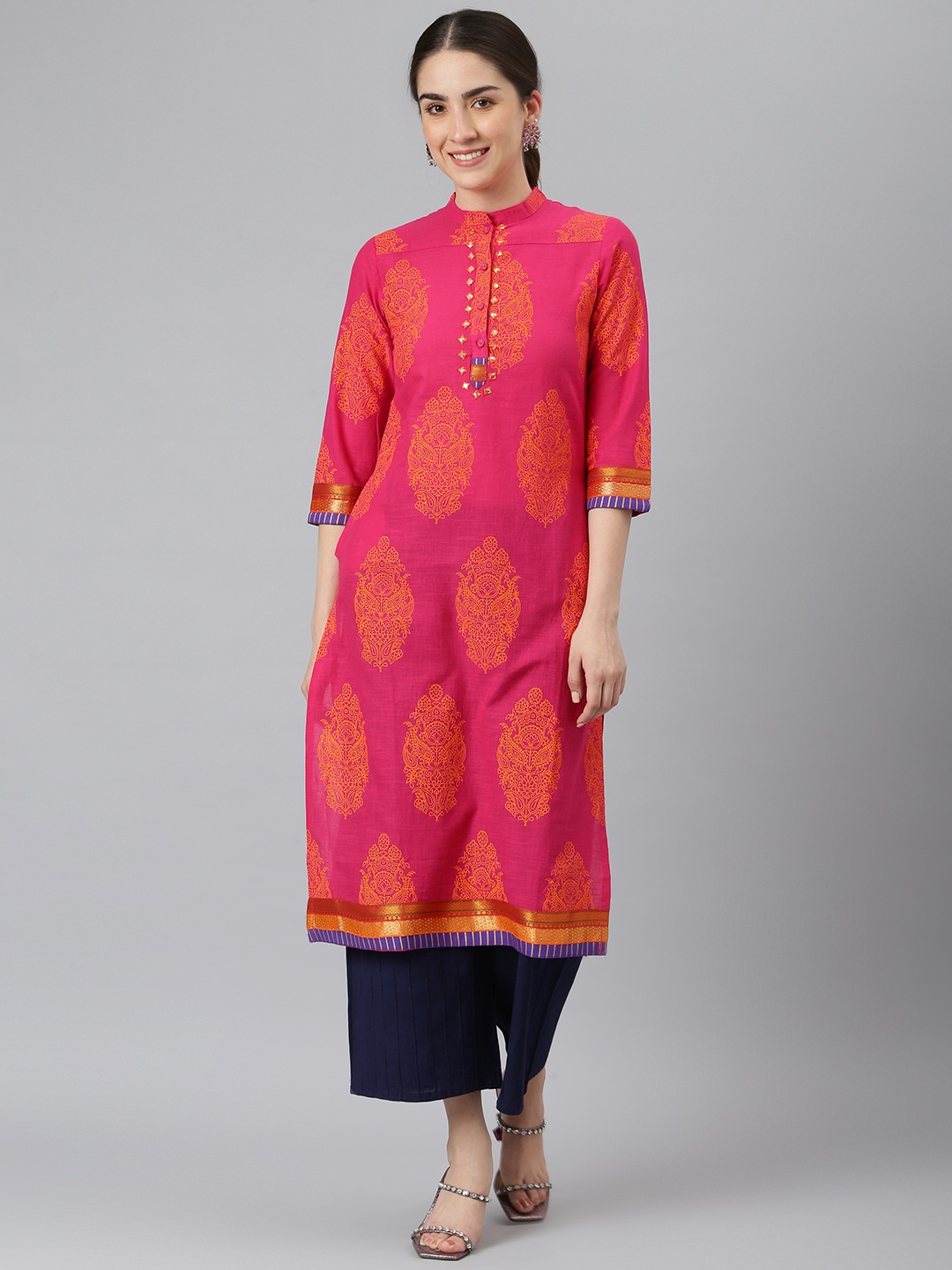 

DESI BEATS Women Fuchsia Pink Ethnic Motifs Printed Kurta