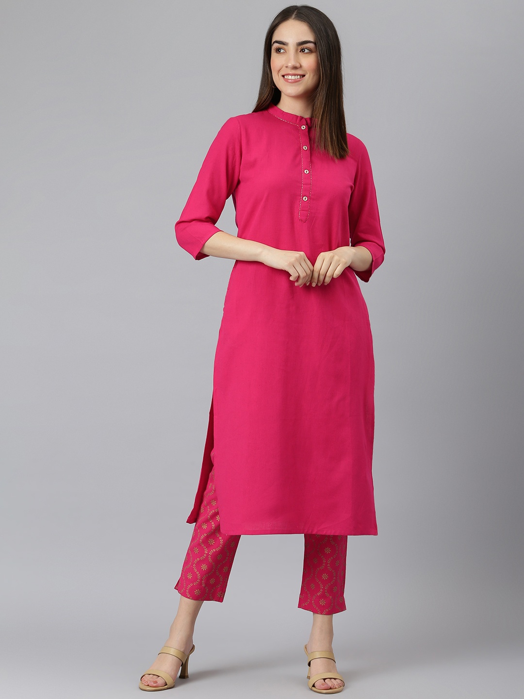 

DESI BEATS Women Fuchsia Pure Cotton Kurta with Trousers