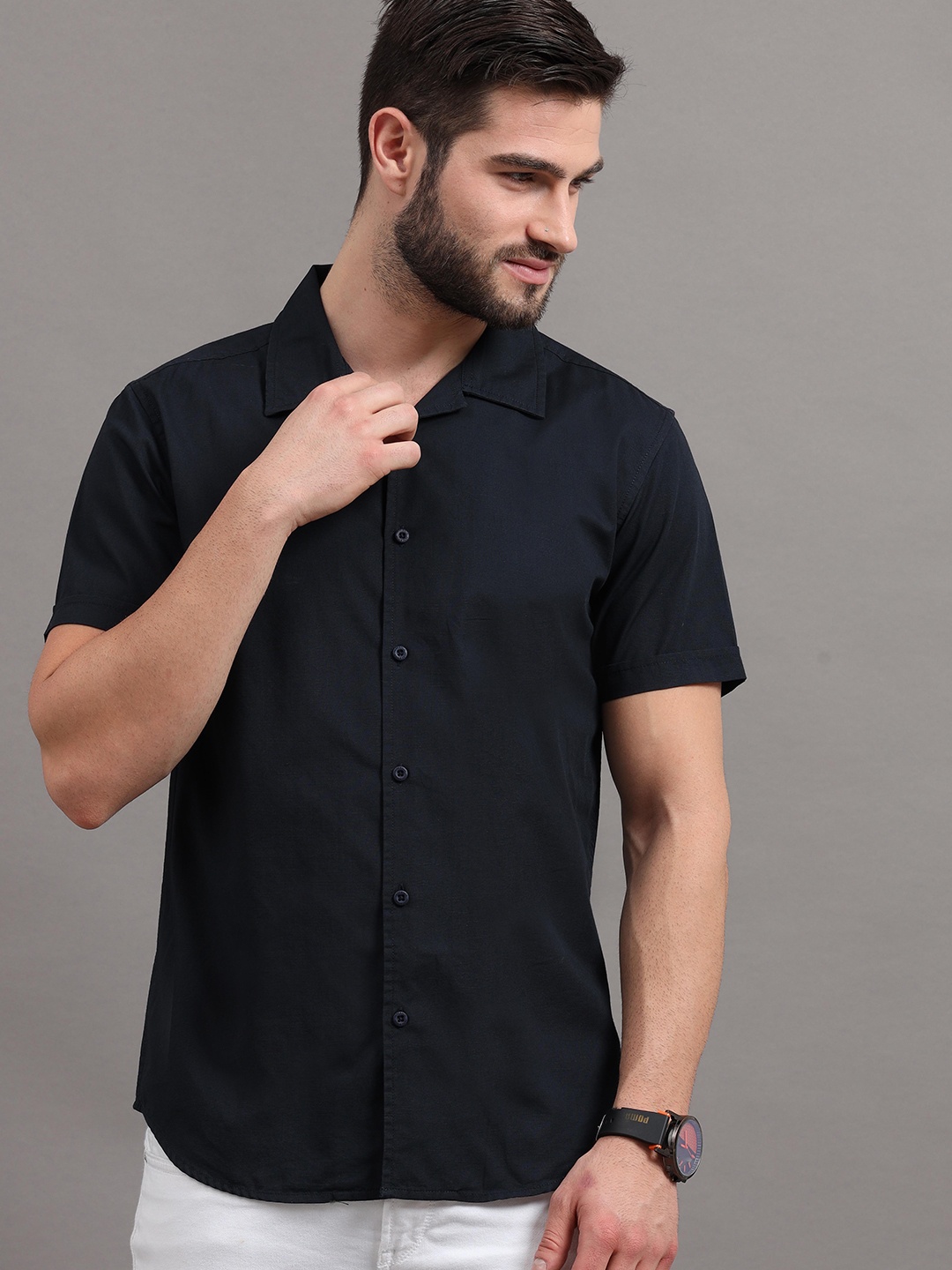 

HERE&NOW Men Navy Blue Slim Fit Casual Shirt