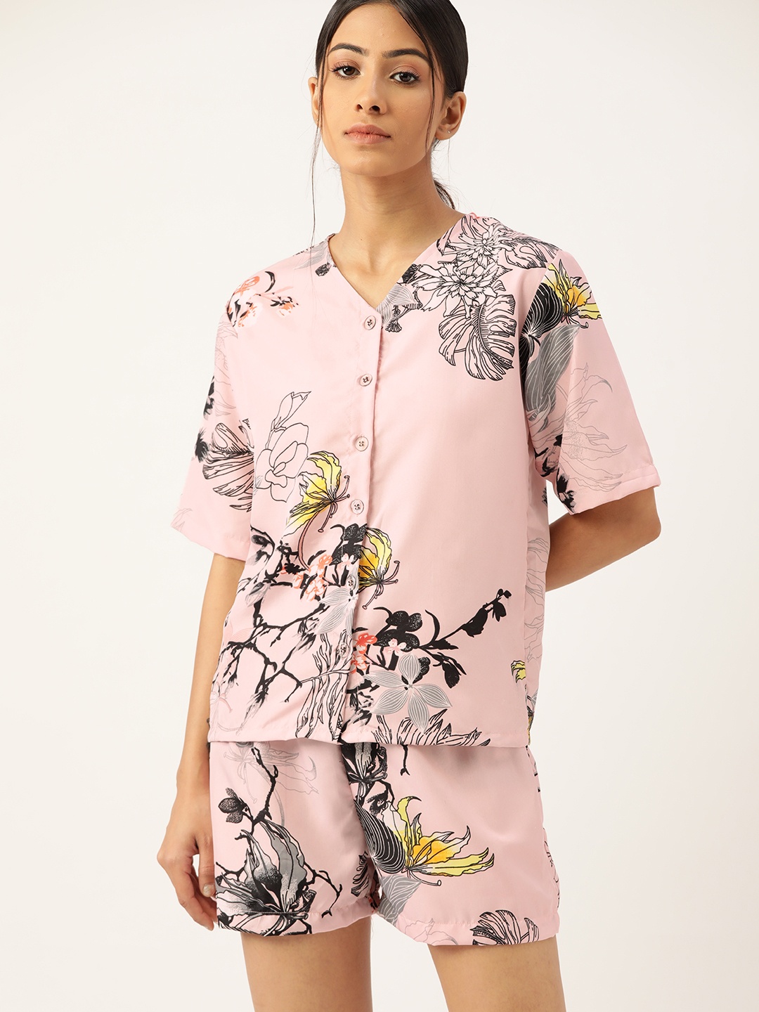 

ETC Women Pink & Black Printed Night suit