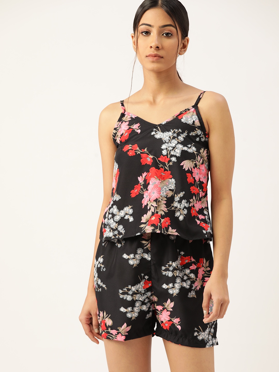 

ETC Women Black & Pink Printed Night suit