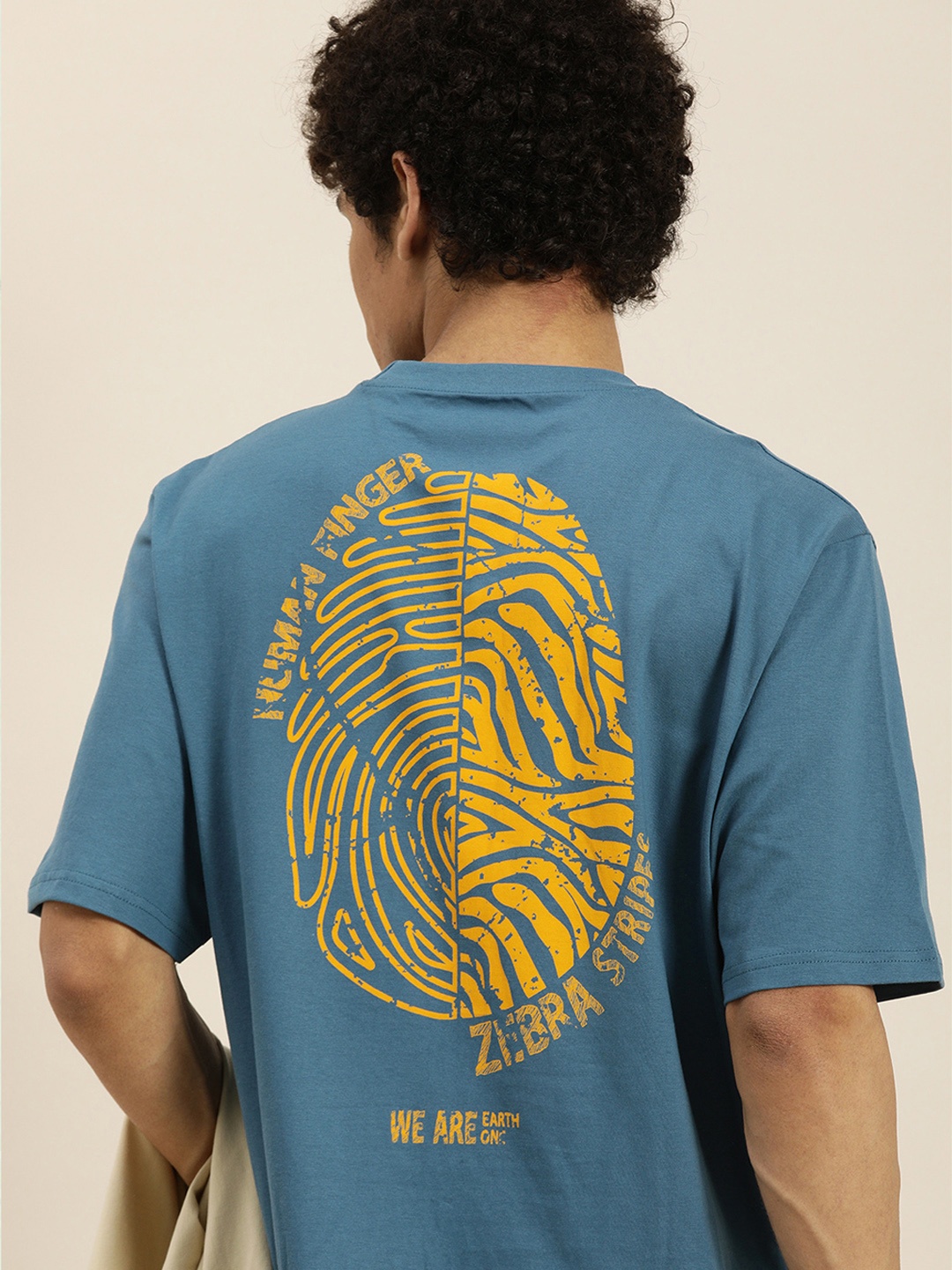 

DILLINGER Men Teal Blue & Mustard Yellow Printed Pure Cotton Oversized T-shirt
