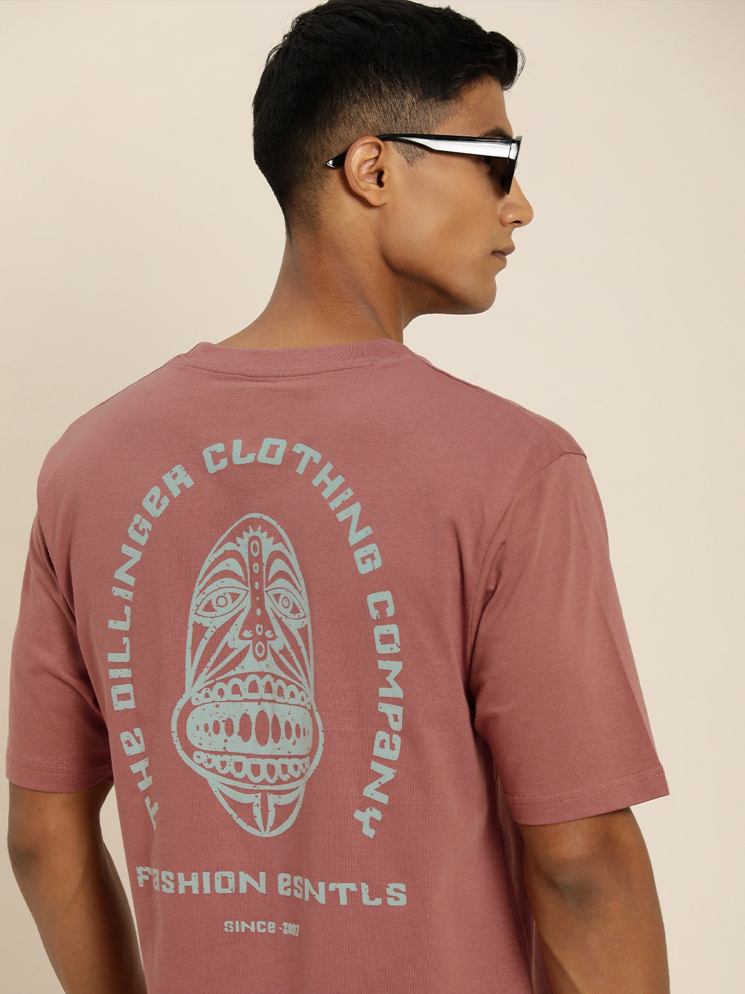 

DILLINGER Men Peach-Coloured & Grey Back Graphic Printed Cotton Oversized T-shirt