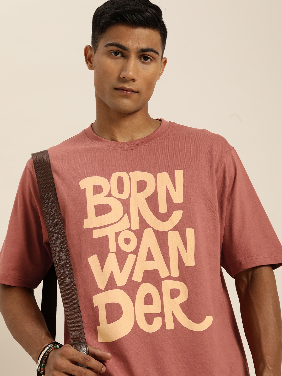 

DILLINGER Men Peach-Coloured Typography Print Cotton Oversized T-shirt, Pink