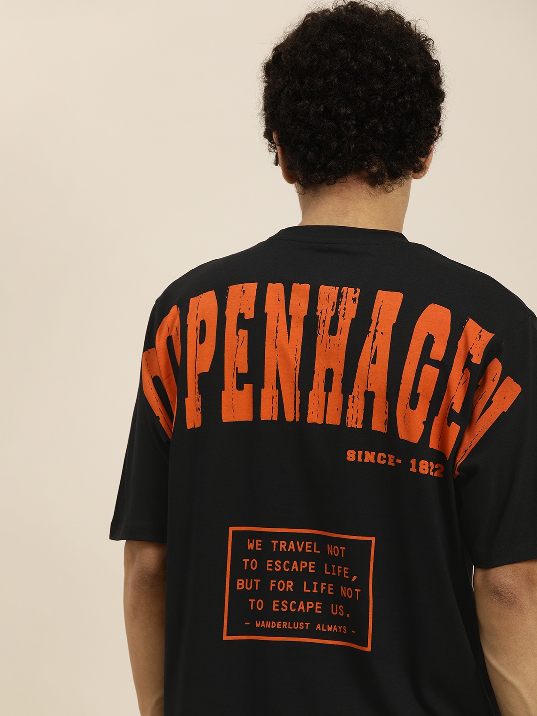 

DILLINGER Men Black & Orange Typography Printed Pure Cotton Oversized T-shirt