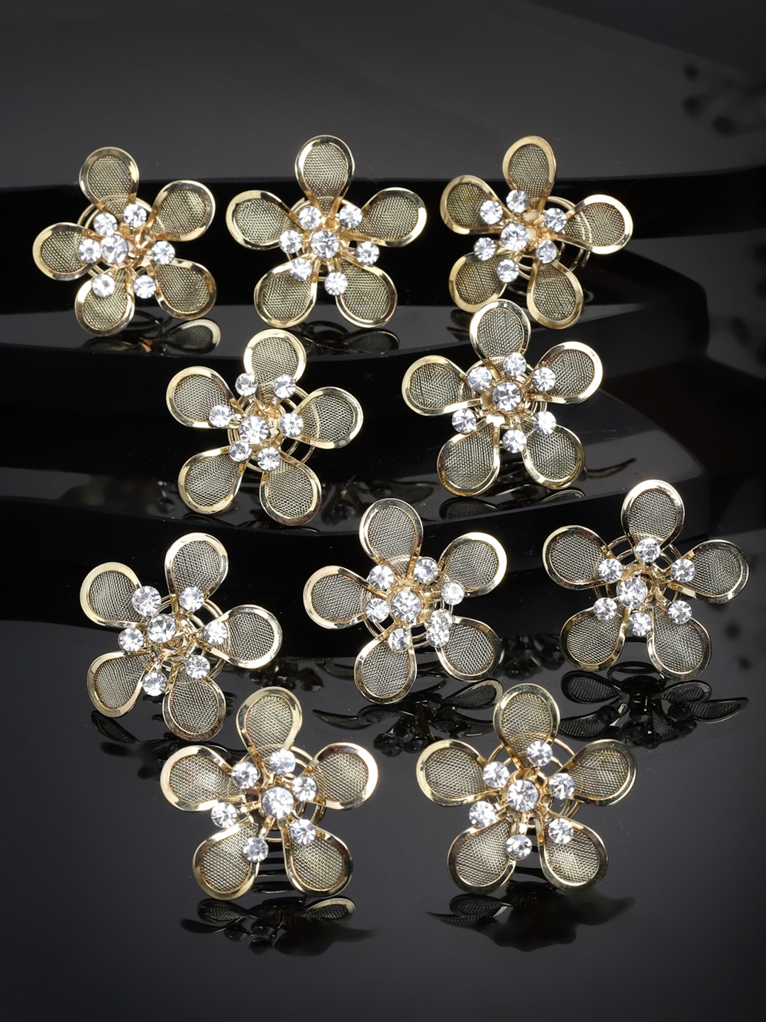

PANASH Women Gold-Toned & White Embellished Set Of 10 Hair Accessory Set