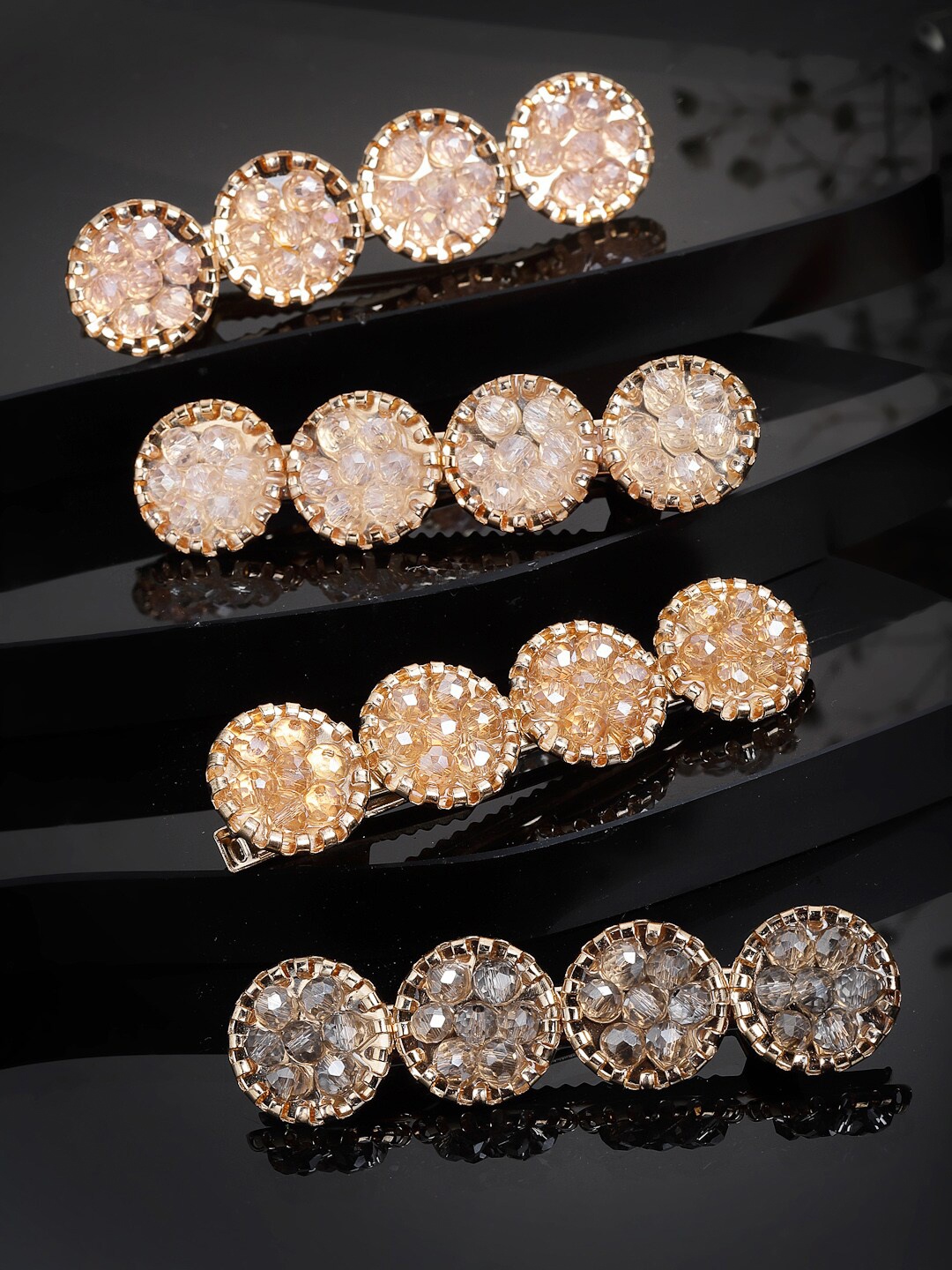 

PANASH Women Gold-Toned Set of 4 Embellished Alligator Hair Clip