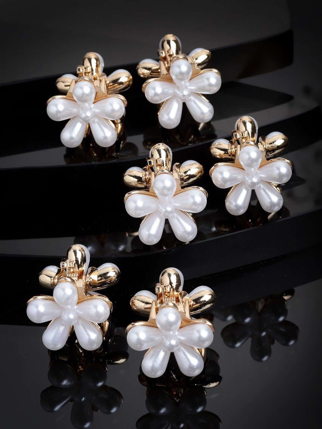 

PANASH Women Gold-Toned & White Set of 6 Embellished Claw Clip