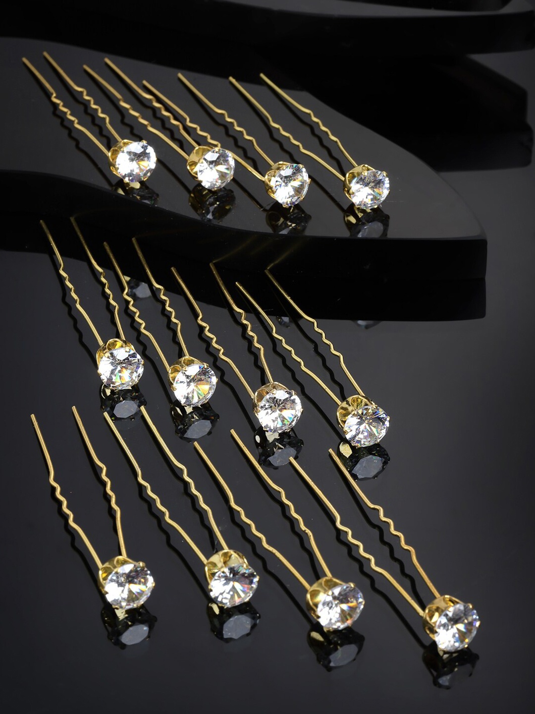 

PANASH Women Gold-Toned & White Embellished Stone U Pins