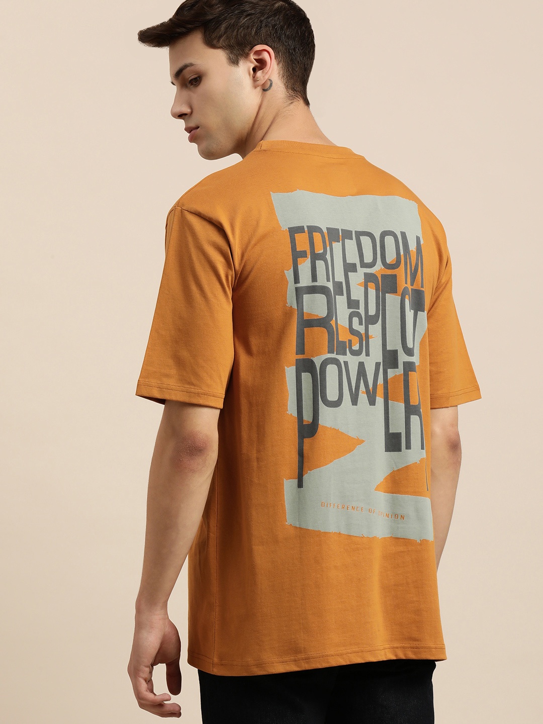 

Difference of Opinion Men Orange Typography Printed Pure Cotton Oversized T-shirt
