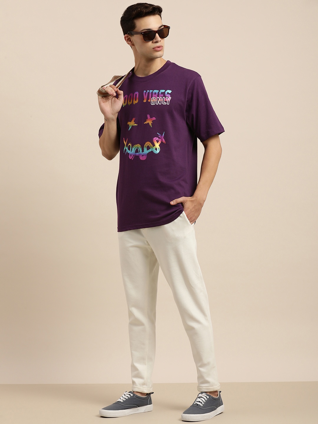 

Difference of Opinion Men Purple Typography Printed Pure Cotton Oversized T-shirt