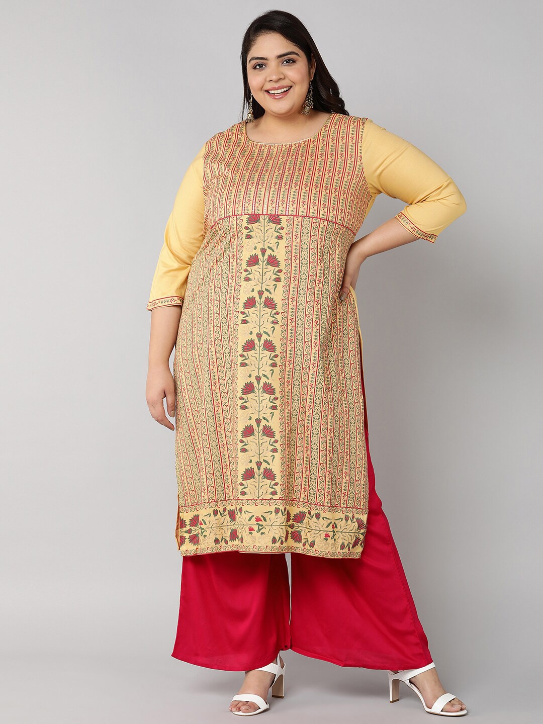

Bani Women Green & Red Ethnic Motifs Printed Liva Kurta