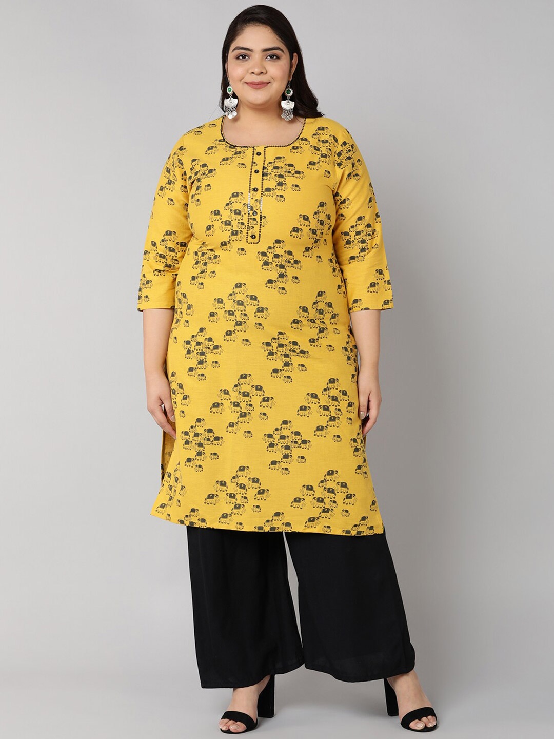 

Bani Women Mustard Yellow Ethnic Motifs Printed Liva Kurta
