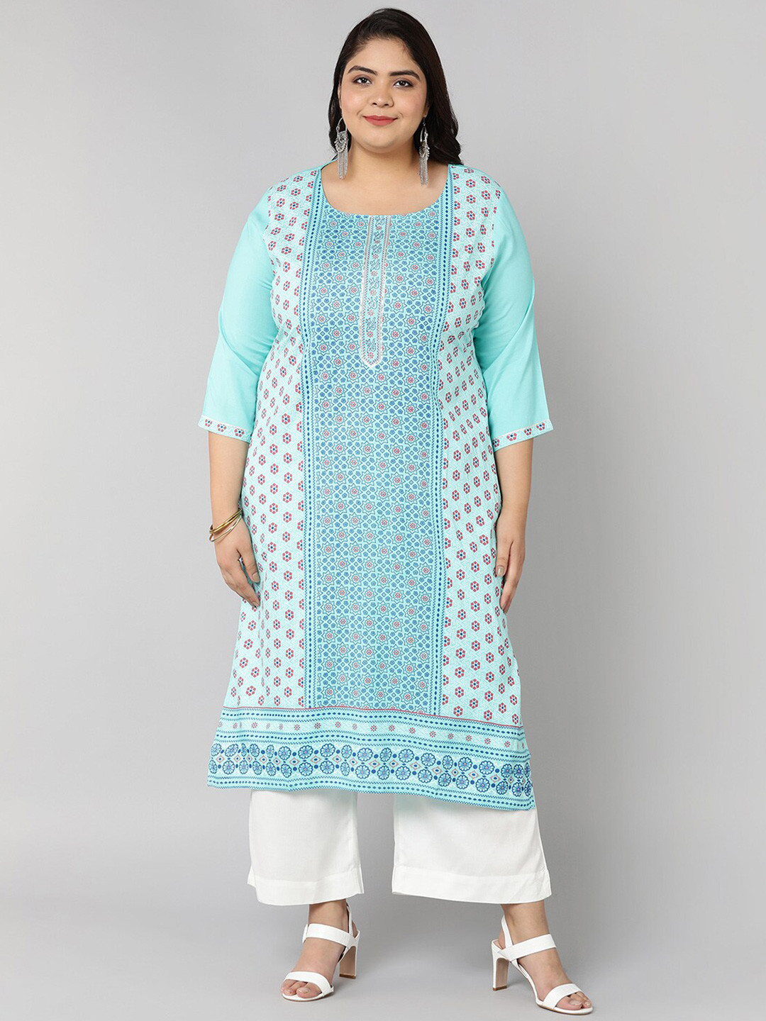 

Bani Women Plus Size Women Blue Geometric Printed Liva Kurta