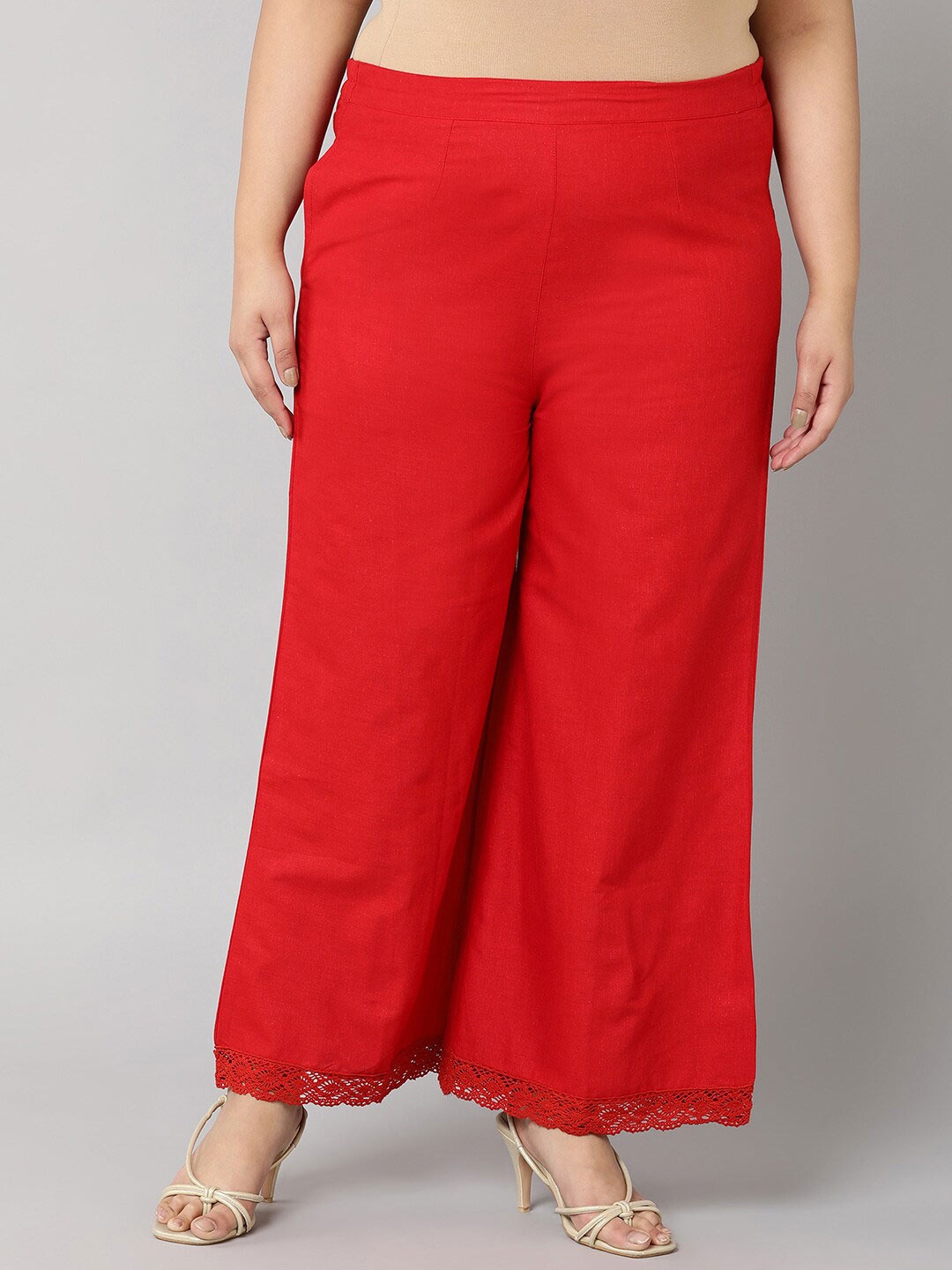 

Bani Plus Size Women Red Flared Knitted Palazzos