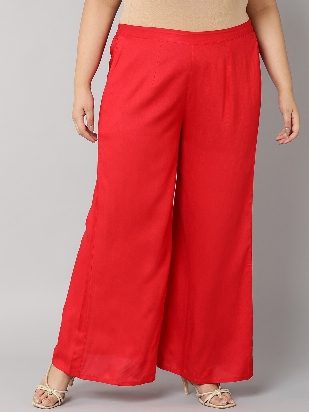 

Bani Women Red Flared Knitted Ethnic Palazzos