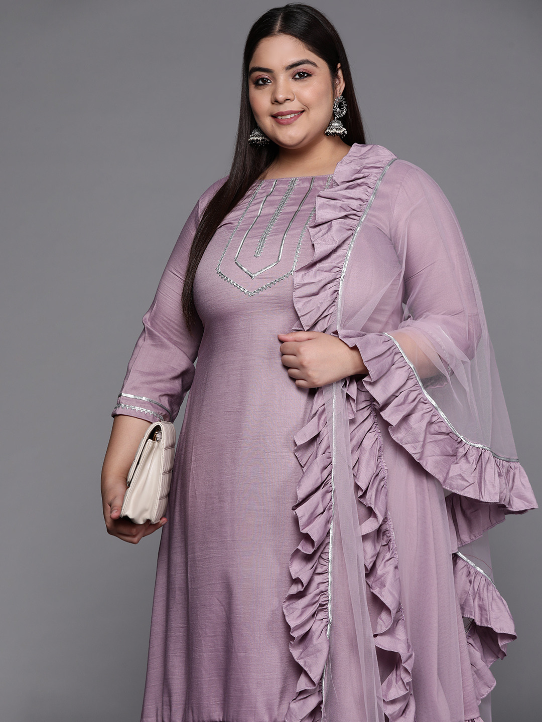 

INDDUS PLUS Women Lavender Gotta Patti Kurta with Trousers & With Dupatta
