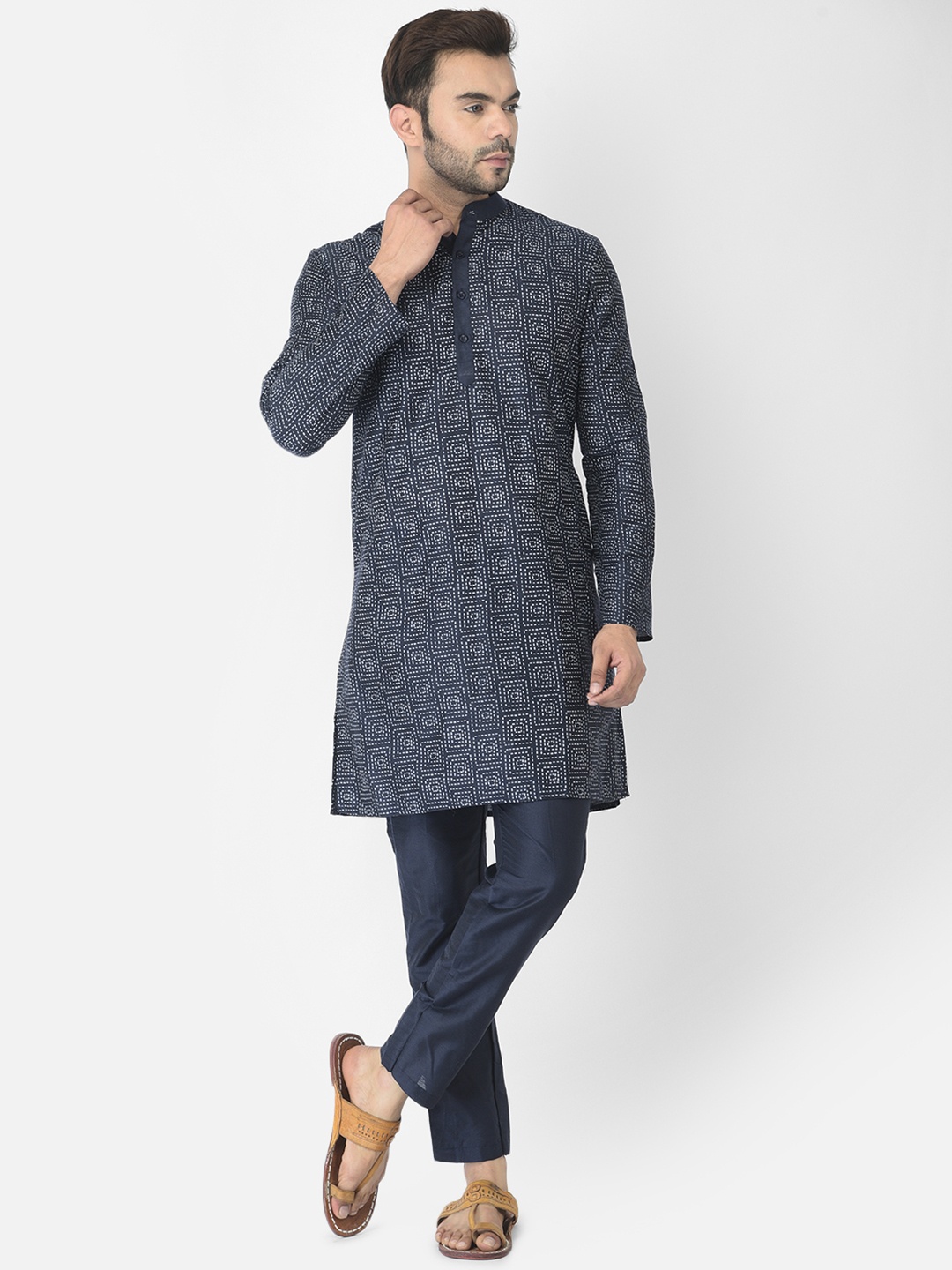 

DEYANN Men Navy Blue Ethnic Motifs Printed Kurta with Pyjamas