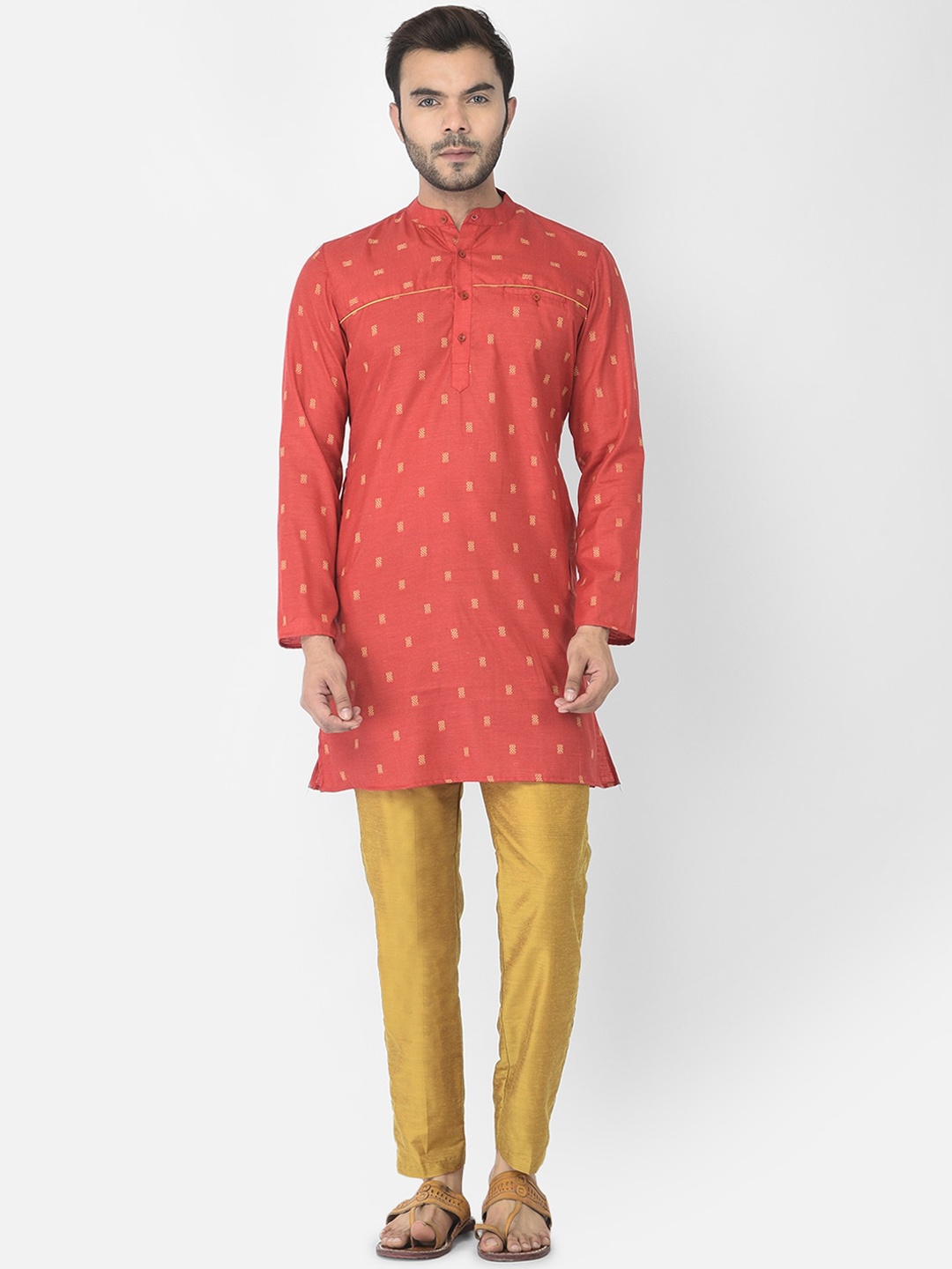 

DEYANN Men Red Ethnic Motifs Kurta with Pyjamas