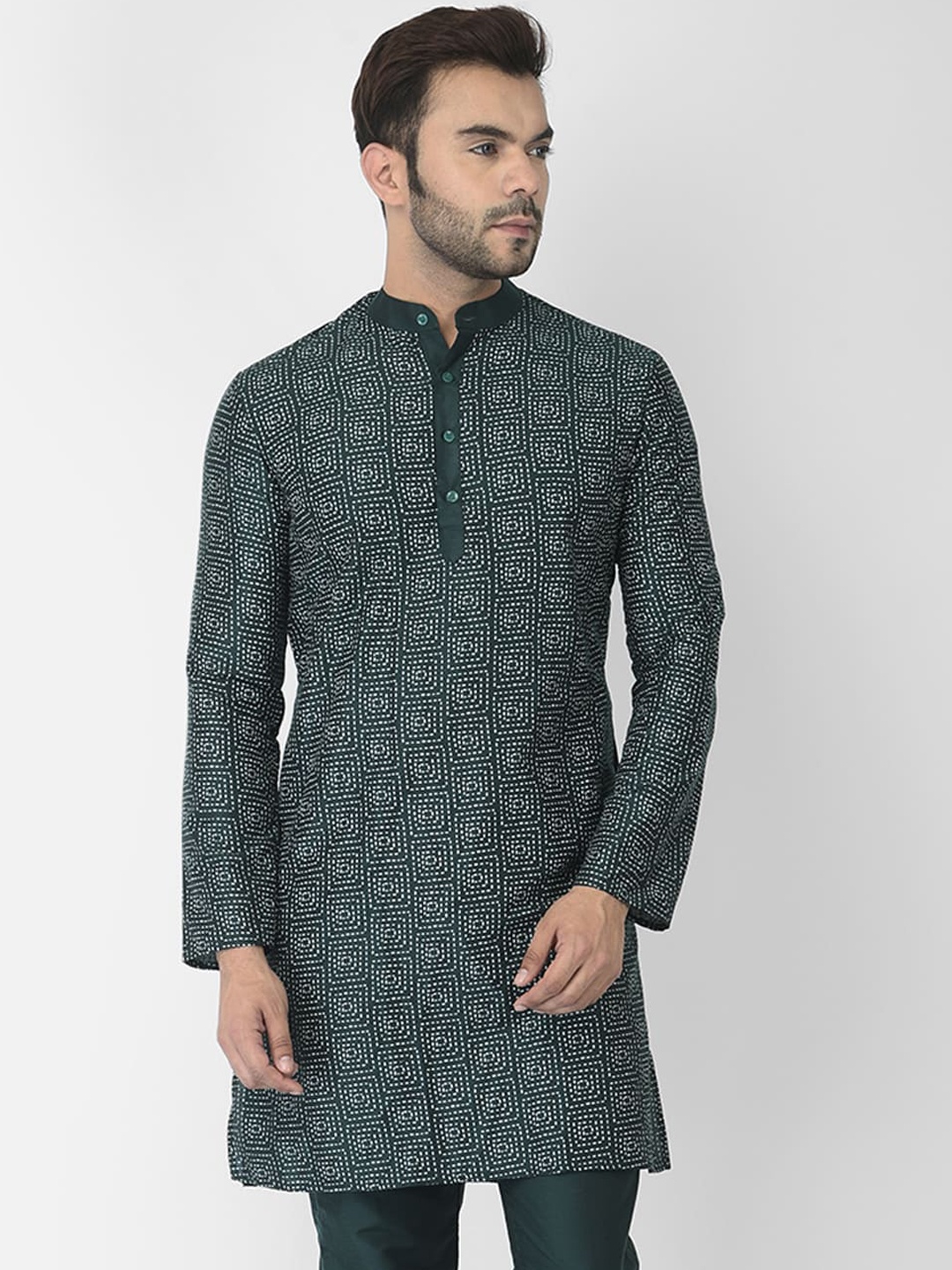 

DEYANN Men Green Geometric Printed Kurta