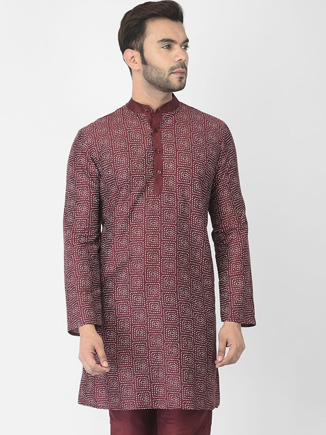 

DEYANN Men Maroon Geometric Kurta
