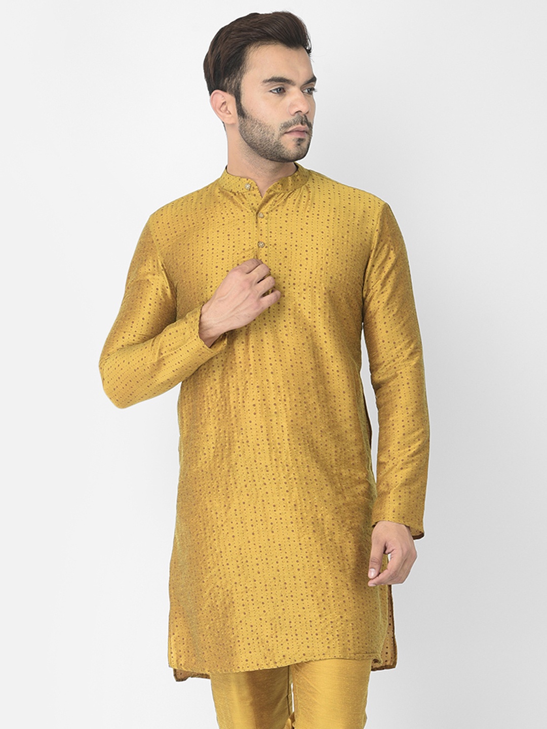 

DEYANN Men Yellow Thread Work Kurta