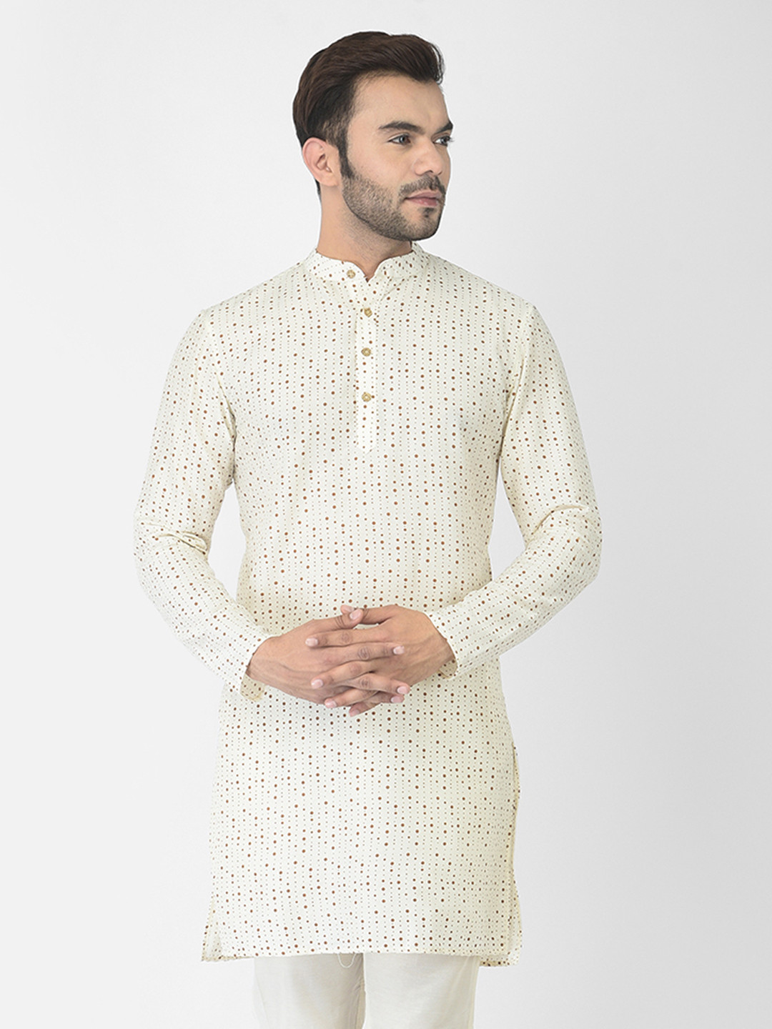 

DEYANN Men Off White Geometric Thread Work Kurta