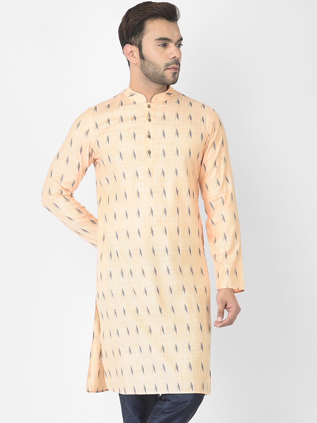 

DEYANN Men Orange Geometric Printed Cotton Blend Woven Design Kurta