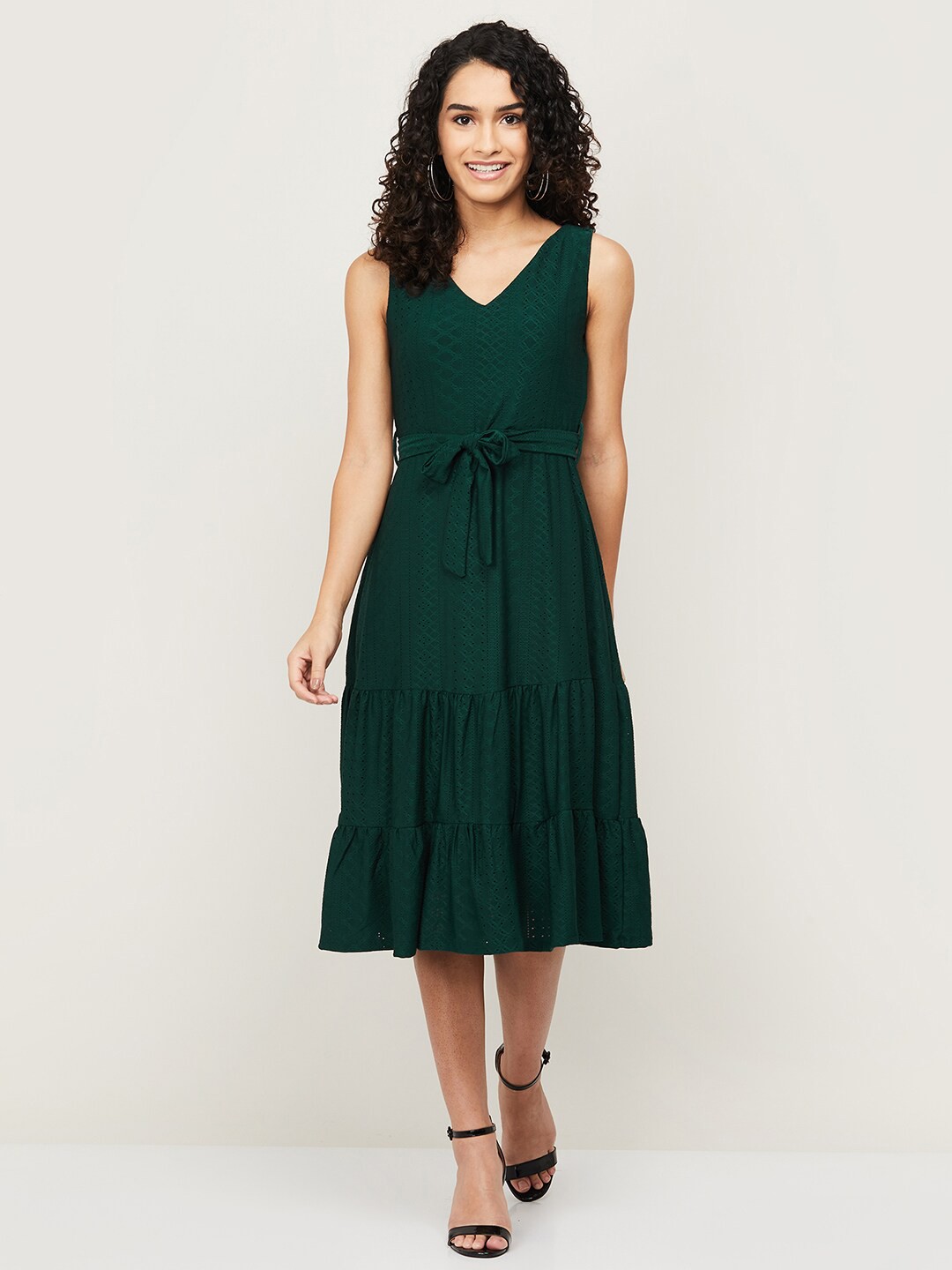 

CODE by Lifestyle Green Self-Design A-Line Midi Dress