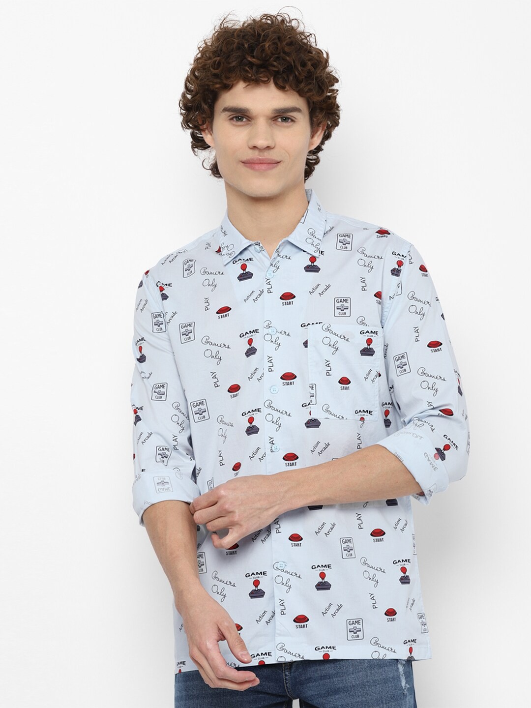 

FOREVER 21 Men Blue Printed Casual Shirt