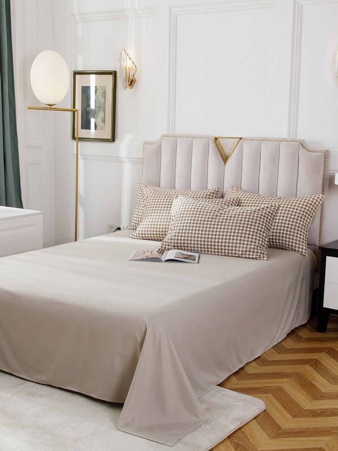 

JC Collection Brown Checked Double King 4-Piece Bedding Set