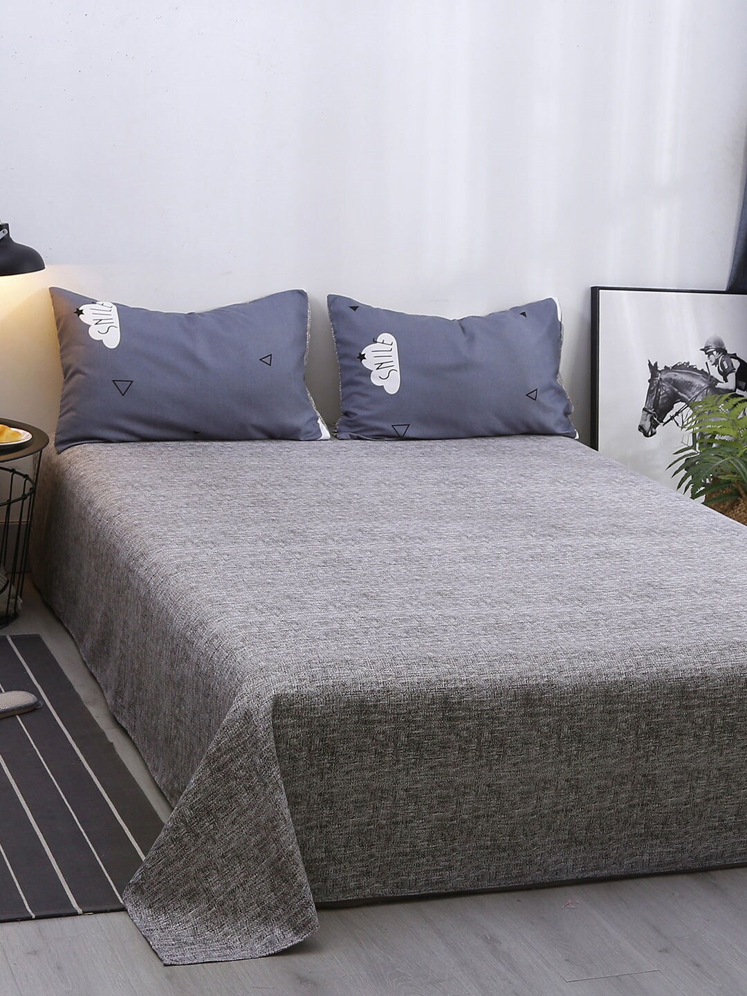 

JC Collection Grey & White Self-Design Double Queen Bedding Set With Quilt