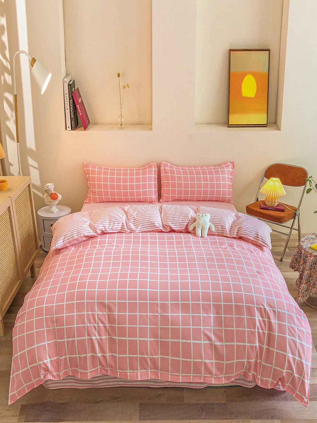 

JC Collection Pink & White Checked Bedding Set