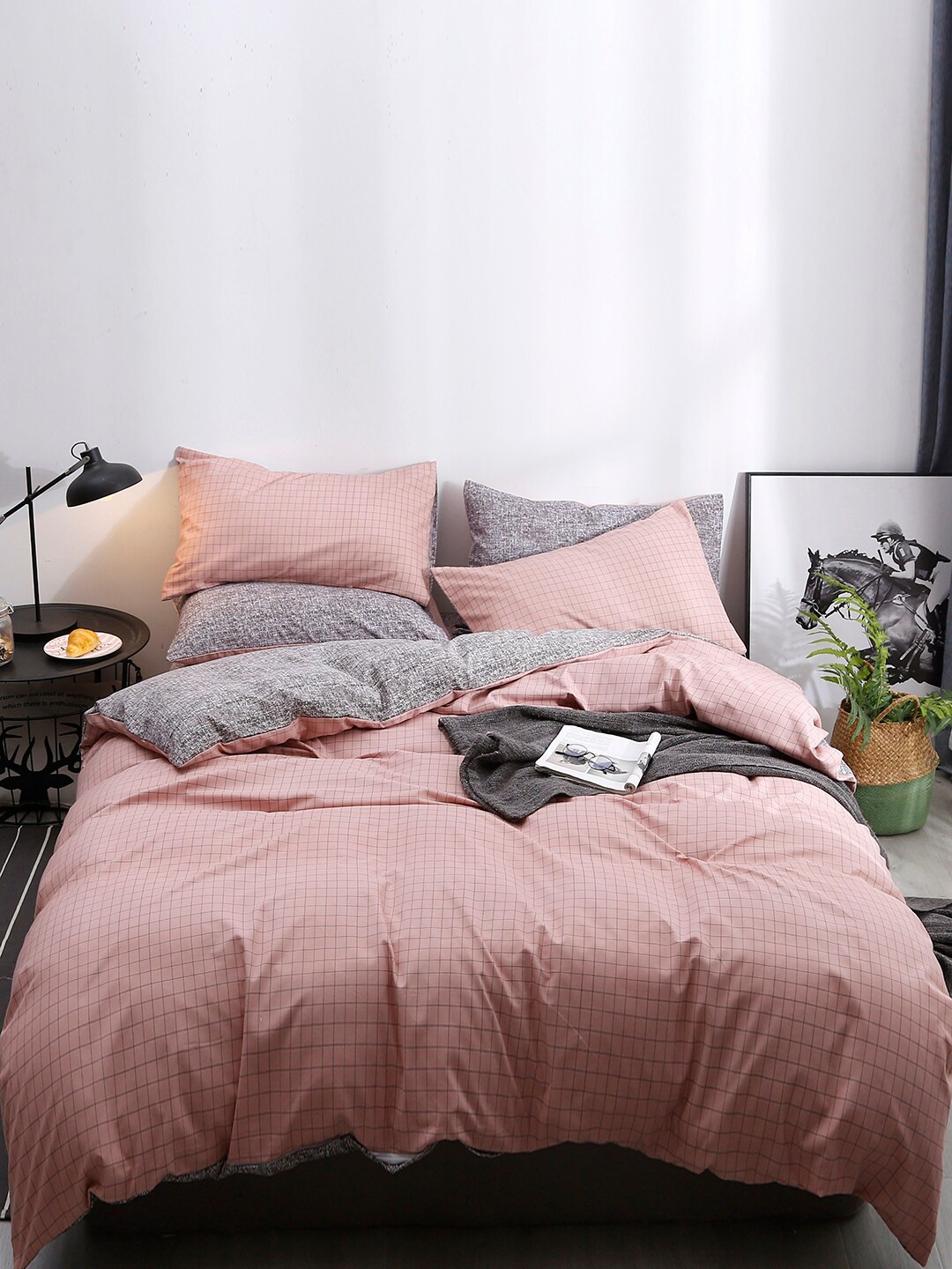 

JC Collection Pink & Black Checked Double Queen Bedding Set