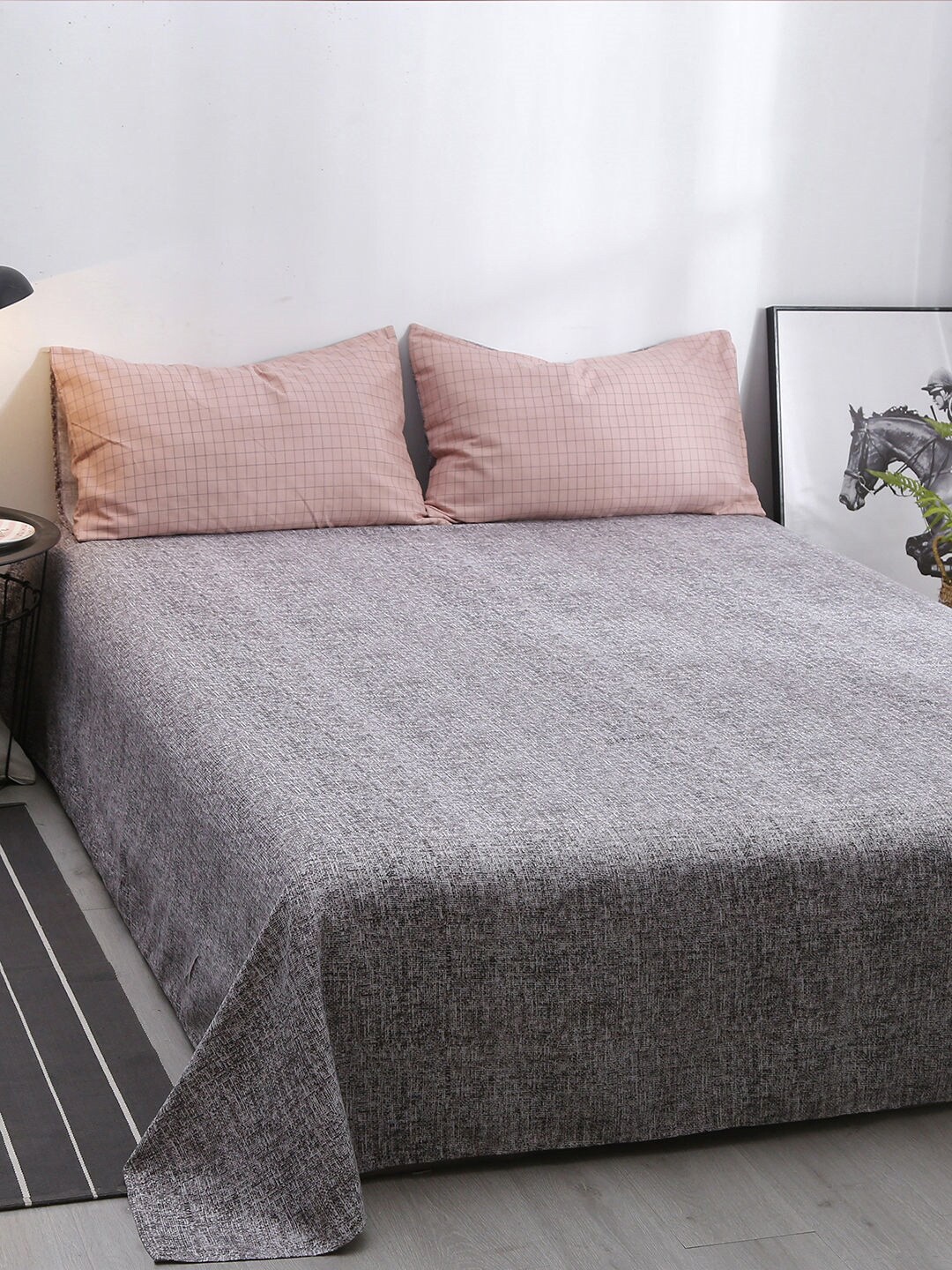 

JC Collection Pink & Grey Checked Single Bedding Set