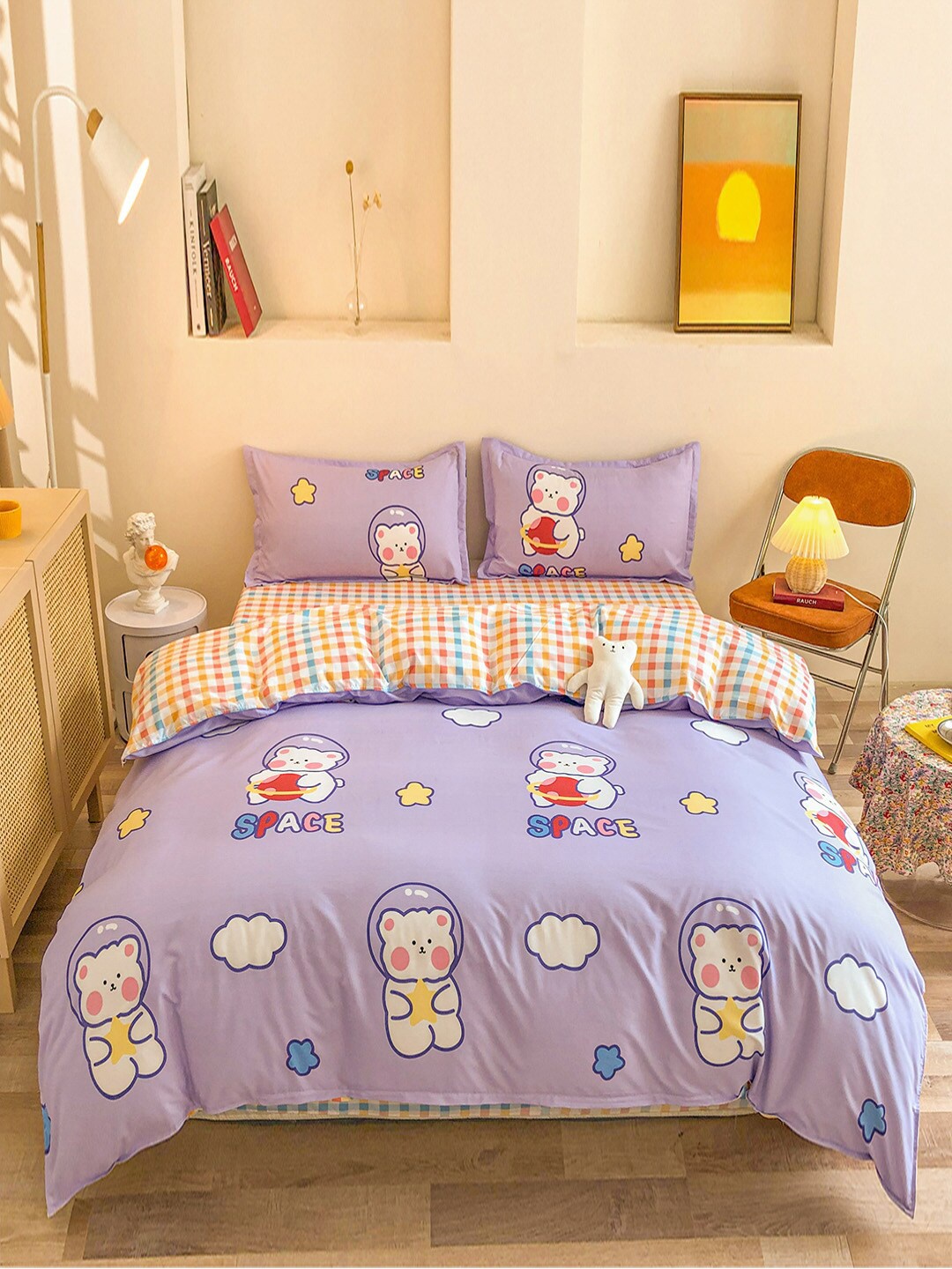 

JC HOME Purple Printed Single Bedding Set