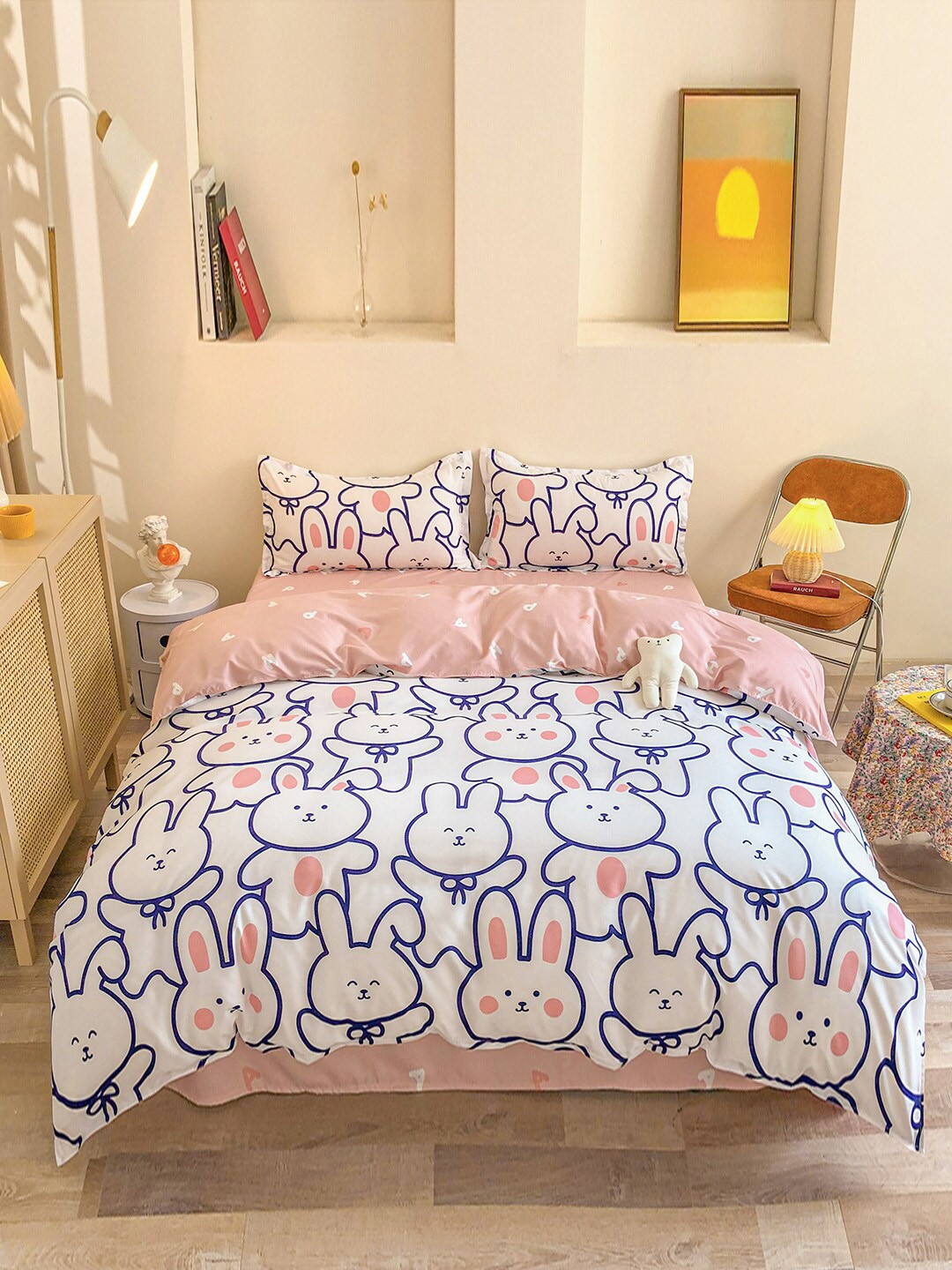 

JC Collection Pink & White Printed Double Queen 4-Piece Bedding Set