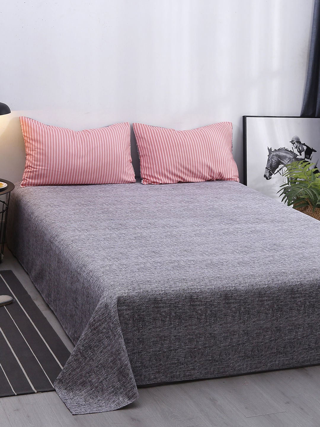 

JC Collection Pink & Grey Printed Double King Bedding Set