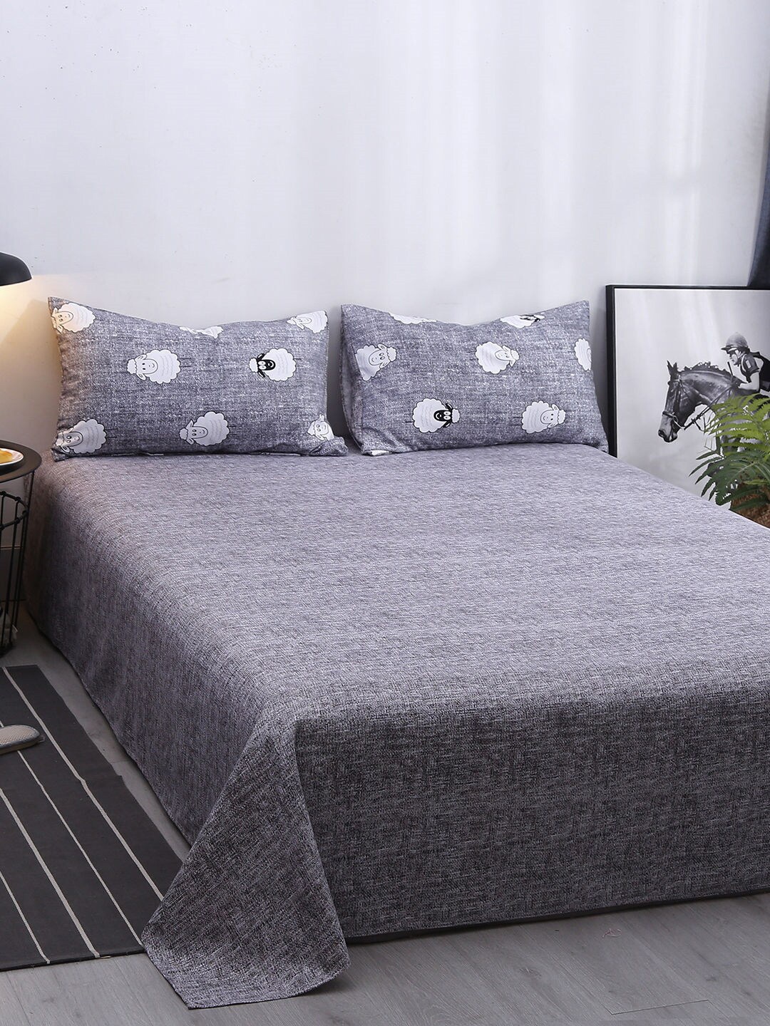 

JC Collection Grey & White Printed Double King Bedding Set
